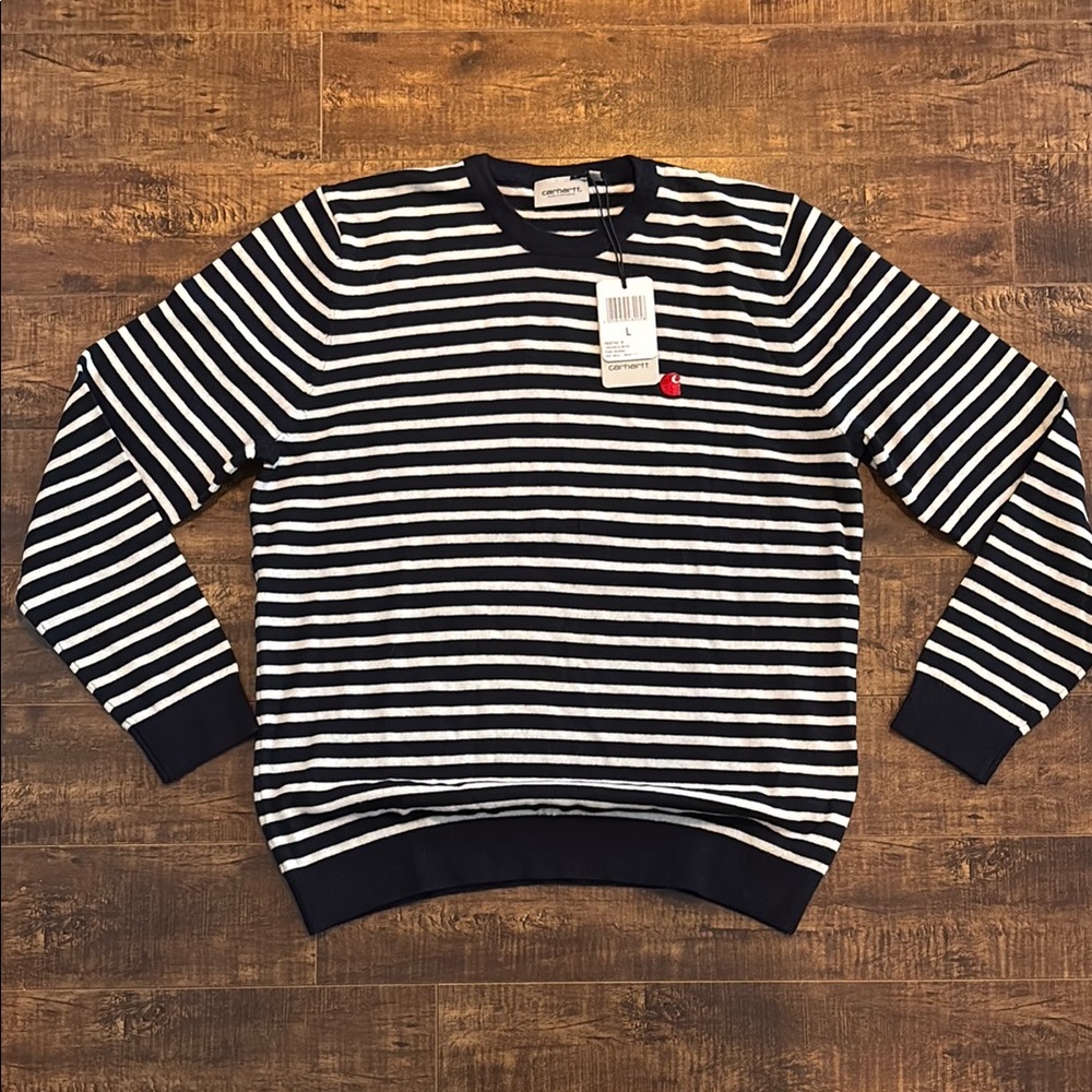 Carhartt WIP Robbie Navy Striped Sweater - men L